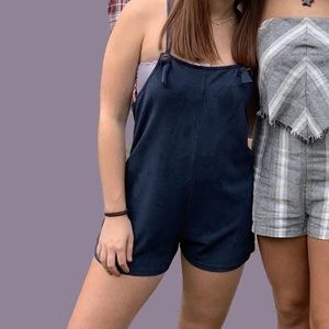Navy velvet overalls romper
